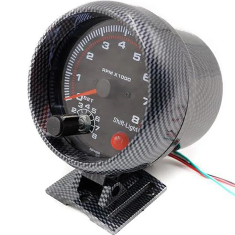 

0-8000 RPM Meter 80mm Carbon Electrical Tachometer Gauge With Internal Shift Light 4 6 8 Cylinders boost speedometer car