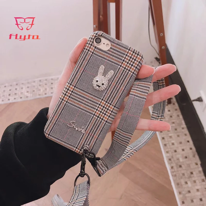 Чехол FlyTo для IPhone 7 8 Plus в клетку со стразами с кроликом мягкий чехол телефона 6 6S X |