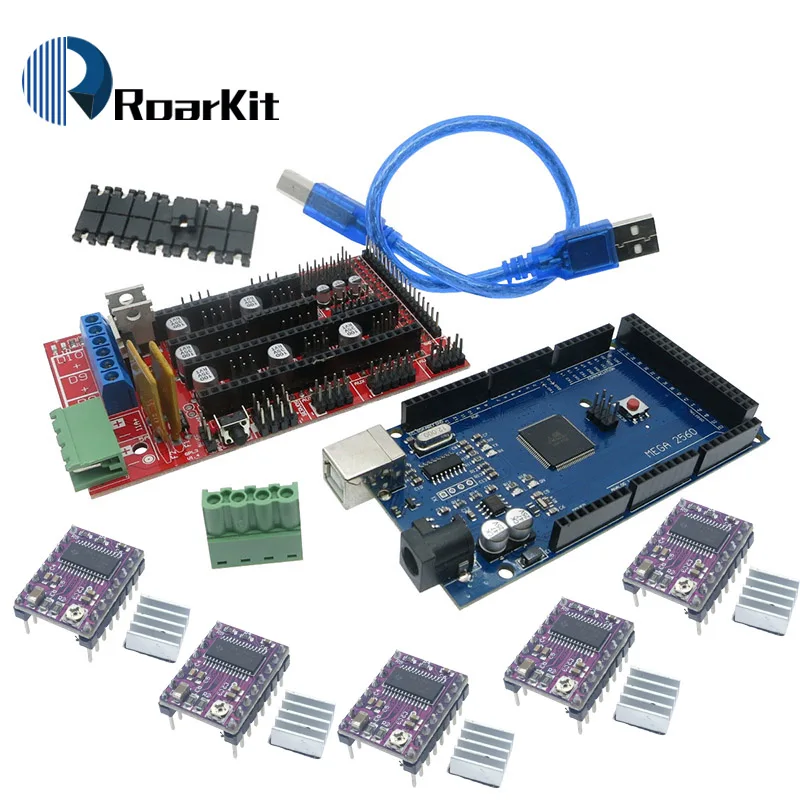3d принтер 1 шт. Mega 2560 R3+ 1 шт. RAMPS 1,4 панель управления+ 5 шт. DRV8825 шаговый двигатель носитель Reprap