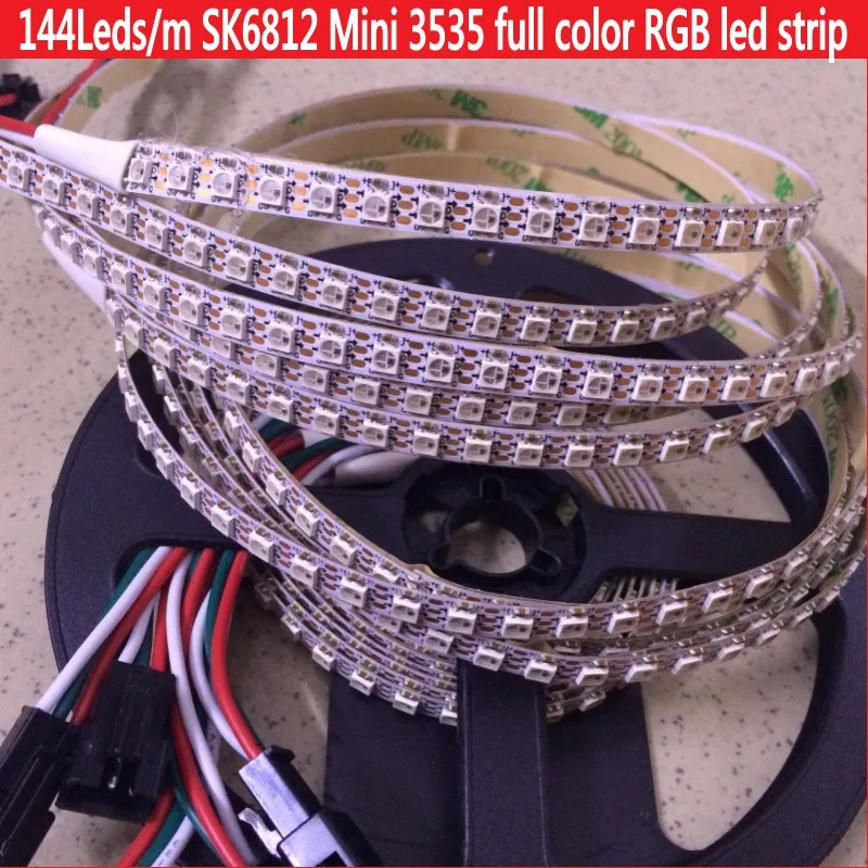 1M 2 M SK6812 мини 3535 адресуемых RGB светодиодный пиксель полосы 144 светодиодный s/m DC5V водопроницаемая IP67 с 144 пикс./м 8 мм белый печатных плат