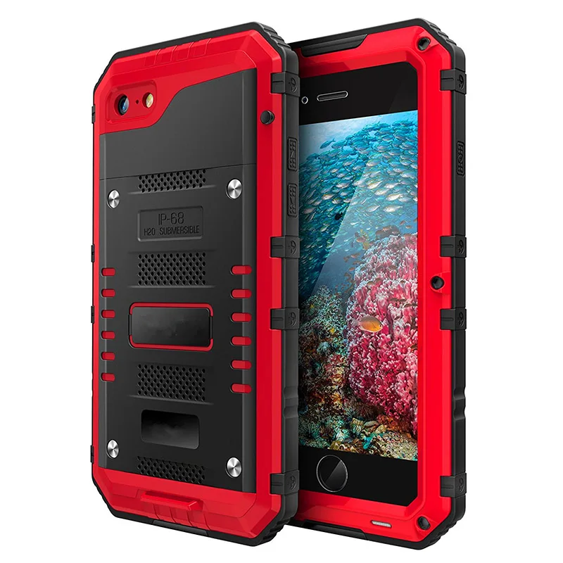 Ударопрочный водонепроницаемый IP68 сверхпрочный гибридный прочный бронированный металлический чехол для телефона для iPhone X 8 7 6 6s Plus 5 5S SE чехол - Цвет: Красный