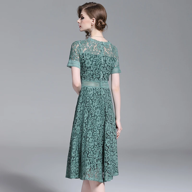 HAMALIEL S XXL высокое качество женское платье Vestidos летнее зеленое открытое кружевное