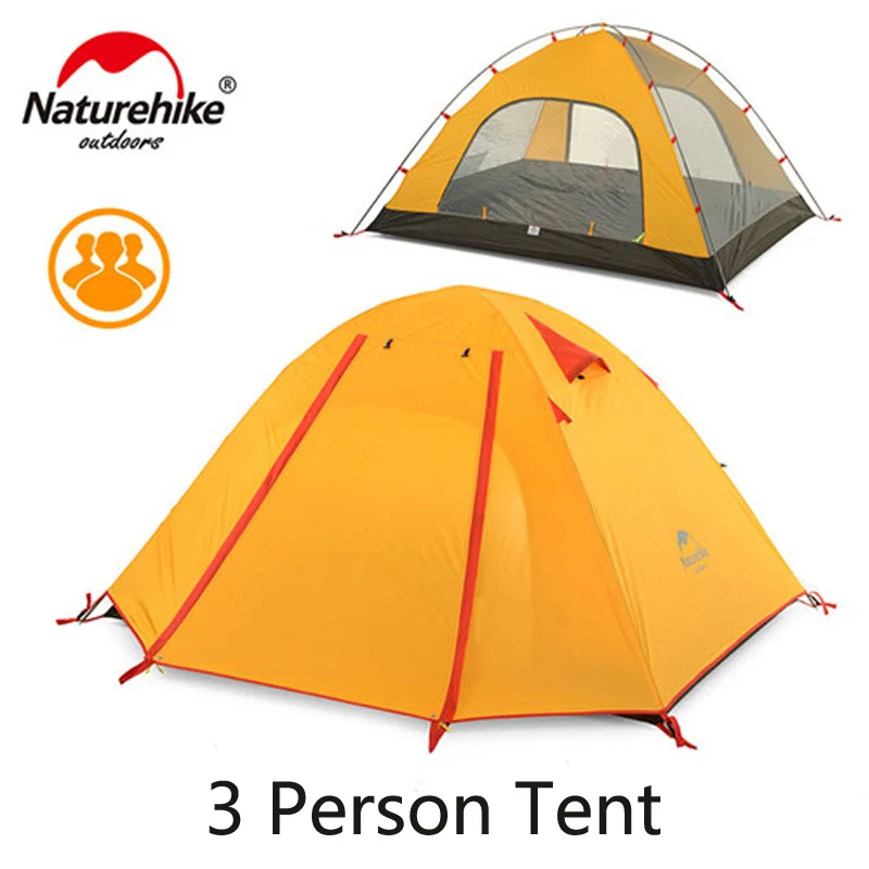 Naturehike 2 3 человек палатка для отдыха на природе 3 сезона двухслойная Водонепроницаемая туристическая палатка 4 человека туристические палатки - Цвет: Orange 3P