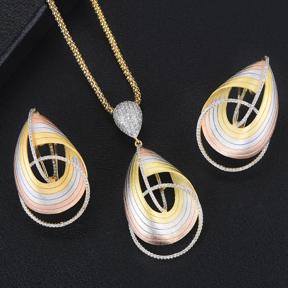 

GODKI Luxury Water Drop Necklace Earring Set Cubic Zircon CrystaL Flower jewelry Sets for women Wedding Dubai Bridal Jewelry Set