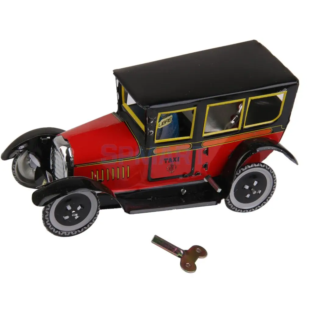 

Wind Up Taxi Model Toy Collectible Gift Black and Red