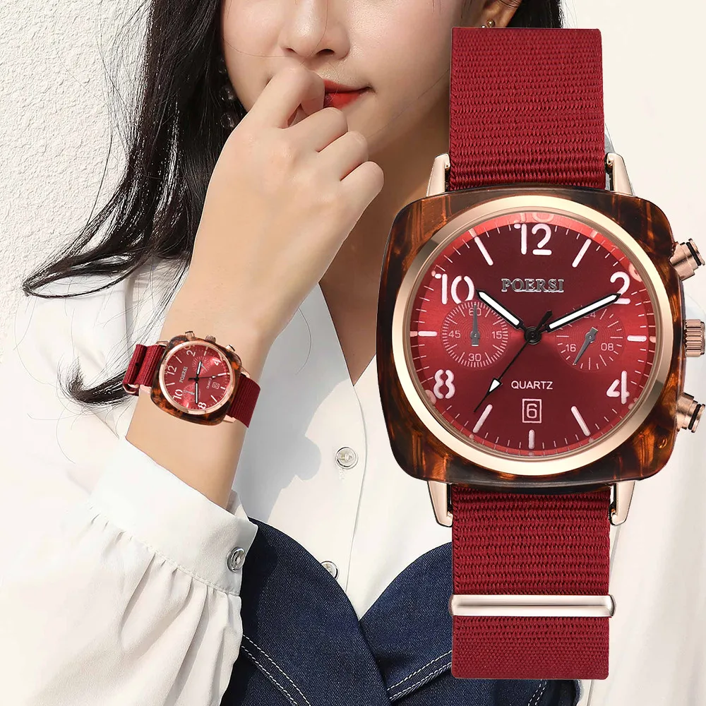 

Luxury Temperament Women Watch Square Dial Canvas Watchband Watch Analog Quartz Watch Ladies Clock relogio feminino zegarek 2019
