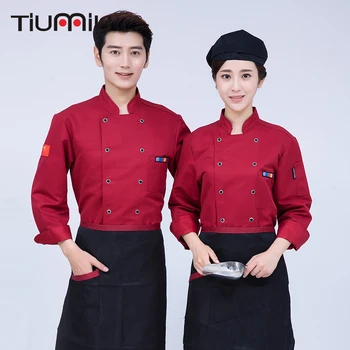 

Chef Uniform Double Breasted Embroiedary Long Sleeve Work Clothing Hotel Restaurant Waiter Jackets Cook Overalls Cozinha Coat