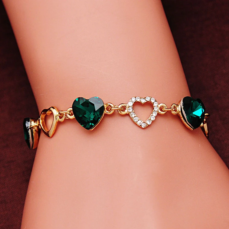 Guvivi, романтические браслеты с сердцем для женщин, золотой цвет, хрустальные браслеты с подвесками, браслеты, Модный женский ювелирный браслет, бижутерия
