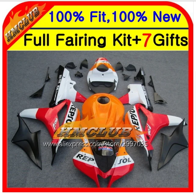 Белые Обтекатели Bodys Injection Repsol для HONDA CBR 600RR 07 08 26HM66 CBR600 RR 600 оранжево красные CBR600RR
