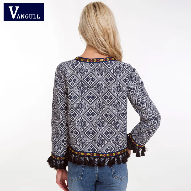Vangull Bohemian Embroidered Jacket Basic Tassel Vintage Fringe Tape Trim Women Coat 2018 New Long Sleeve Elegant Boho Jacket