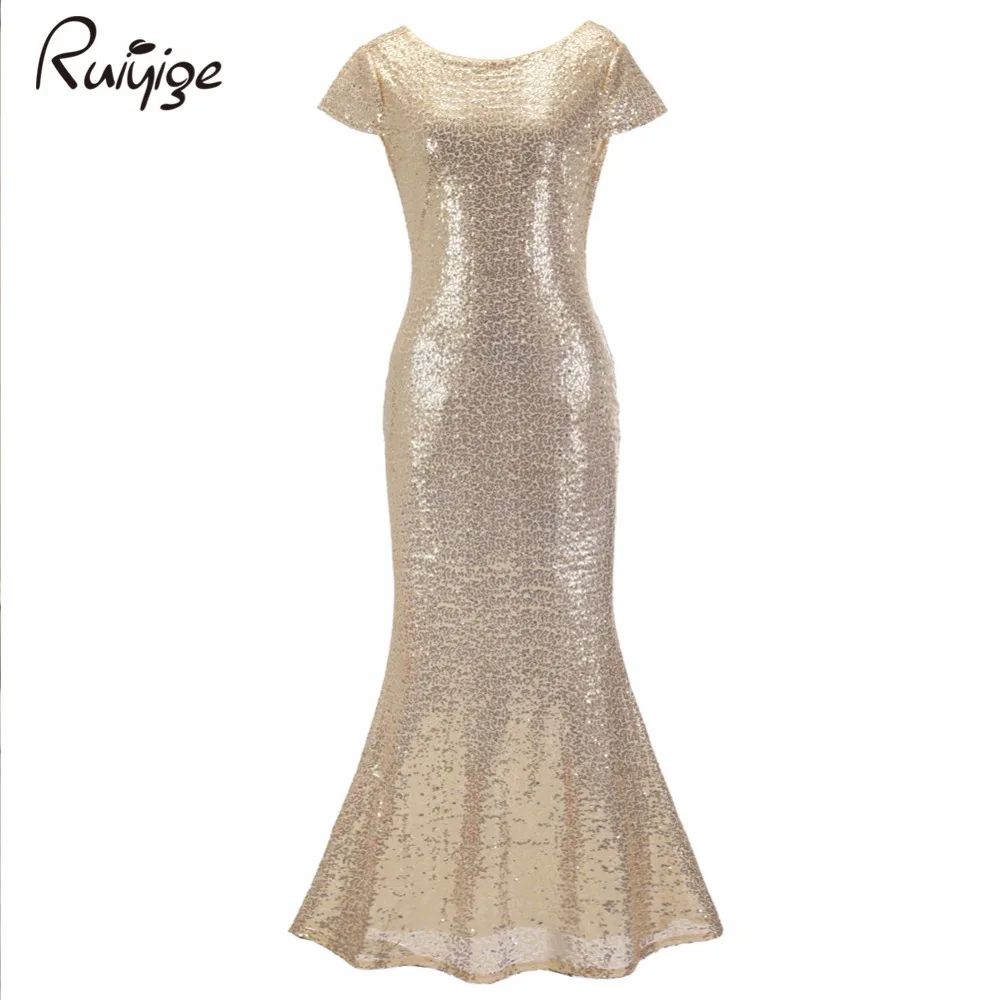 Luxury Gold Sequin Long Solid Dresses 2017 Sexy Trumpet Wedding Party Dress Short Sleeves Vestido De Festa Longo Maxi Dress womens-long-maxi-dresses : image Luxury Gold Sequin Long Solid Dresses 2017 Sexy Trumpet Wedding Party Dress Short Sleeves Vestido De Festa Longo Maxi Dress womens-long-maxi-dresses