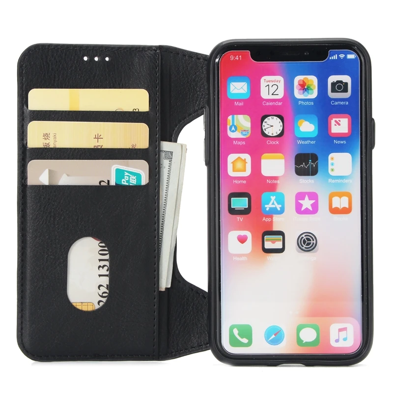 Съемный магнитный откидной Чехол и кошелек с подставкой для iphone X PU кожаный чехол