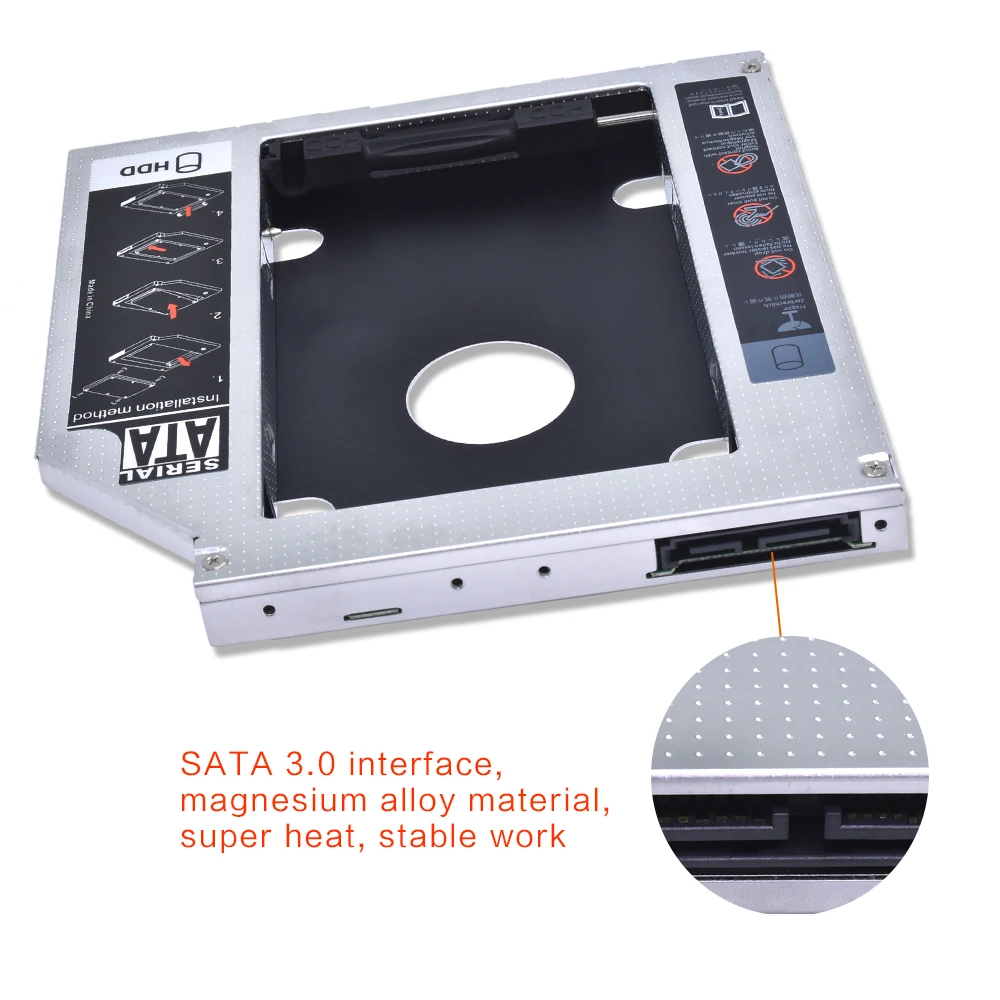 TISHRIC алюминиевый Универсальный 2nd HDD Caddy 9,5 мм SATA 3,0 для 2," SSD CD DVD чехол Корпус для ноутбука CD-ROM Optibay