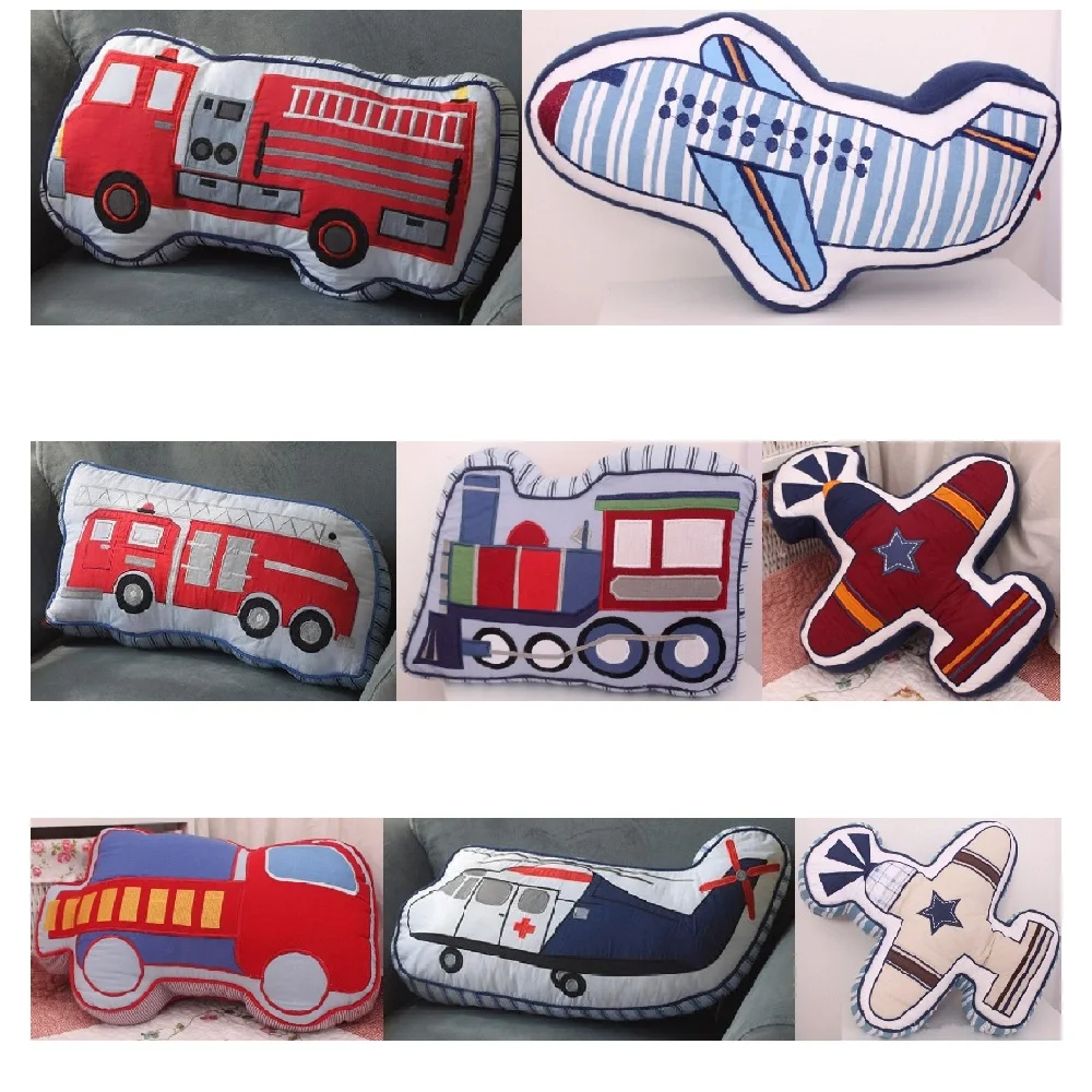 Cartoon Fire Truck Train Fighter Plane Shape Cushion Pillow Kids Bed Room Decor Calm Sleep Dolls