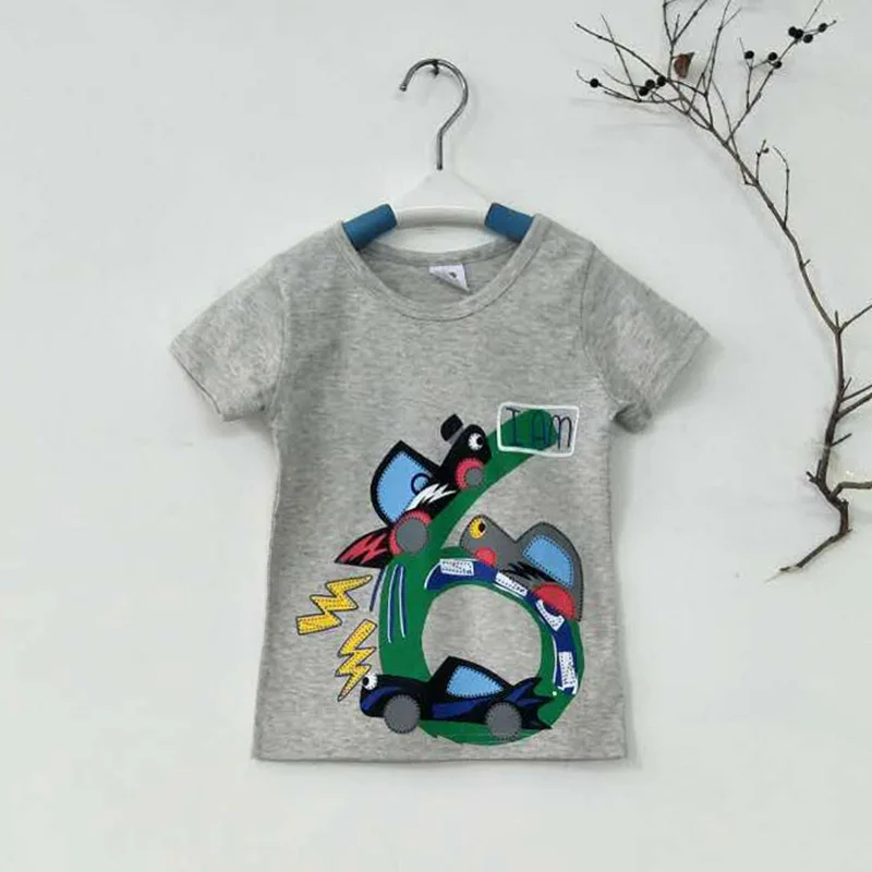 Детская футболка с рисунком цифр; рубашки с короткими рукавами для мальчиков; хлопковая Футболка для девочек; топы для детей; блузка для малышей; футболки для малышей - Цвет: Серый