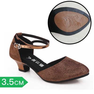 Женская обувь для латинских танцев женская обувь для латинских танцев танцевальная обувь для танго сальсы каблук около 3,5 см и 5,5 см - Цвет: Brown3.5