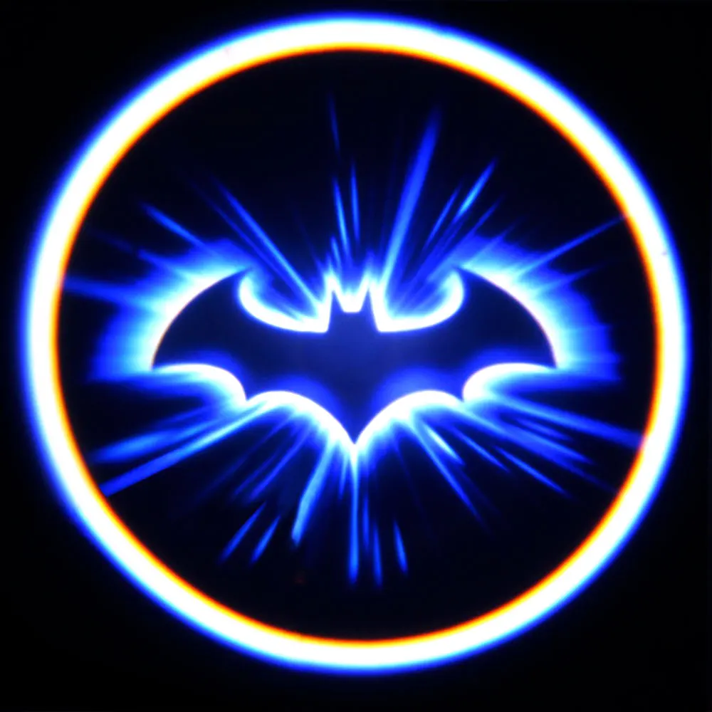 Battery Powered Cartoon Logo Batman LED Car Door Light 3D Laser Projector Lamp Auto Decoration Lighting Bulb Stick On Car