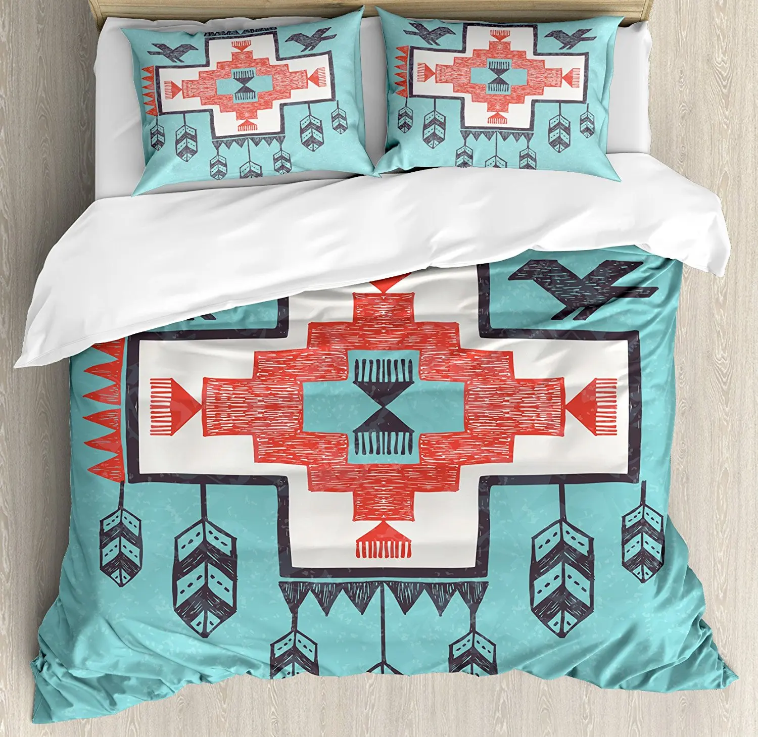 Native American Decor Duvet Cover Set Ethnic Tribal Aztec Hand Drawn