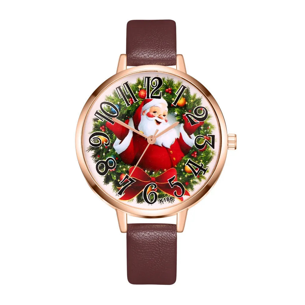 Женские часы Relogio Feminino,, модные рождественские часы с кожаным ремешком, аналоговые кварцевые наручные часы Vogue, Подарочные часы, Montre Femme Saat - Цвет: Coffee