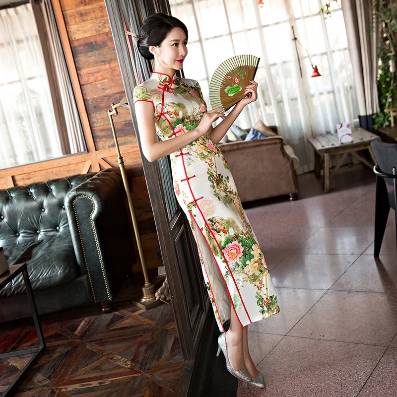 Бесплатная доставка DHL EMS Мода 2017 новое длинное платье с коротким рукавом Qipao