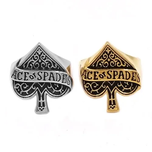 

Wholesale Ace Of Spades Ring 316L Stainless Steel Jewelry Classic Silver Gold Heart Shape Biker Ring For Men Women SWR0687A