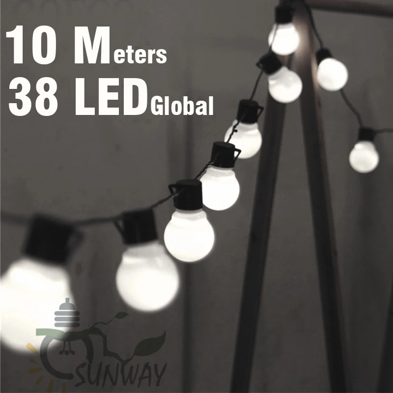 US $15.75 10M LED String Lights With 38Pcs G50 White Globe For Indoor Outdoor Garden Party Patio Decoration And Connectable Plug Included