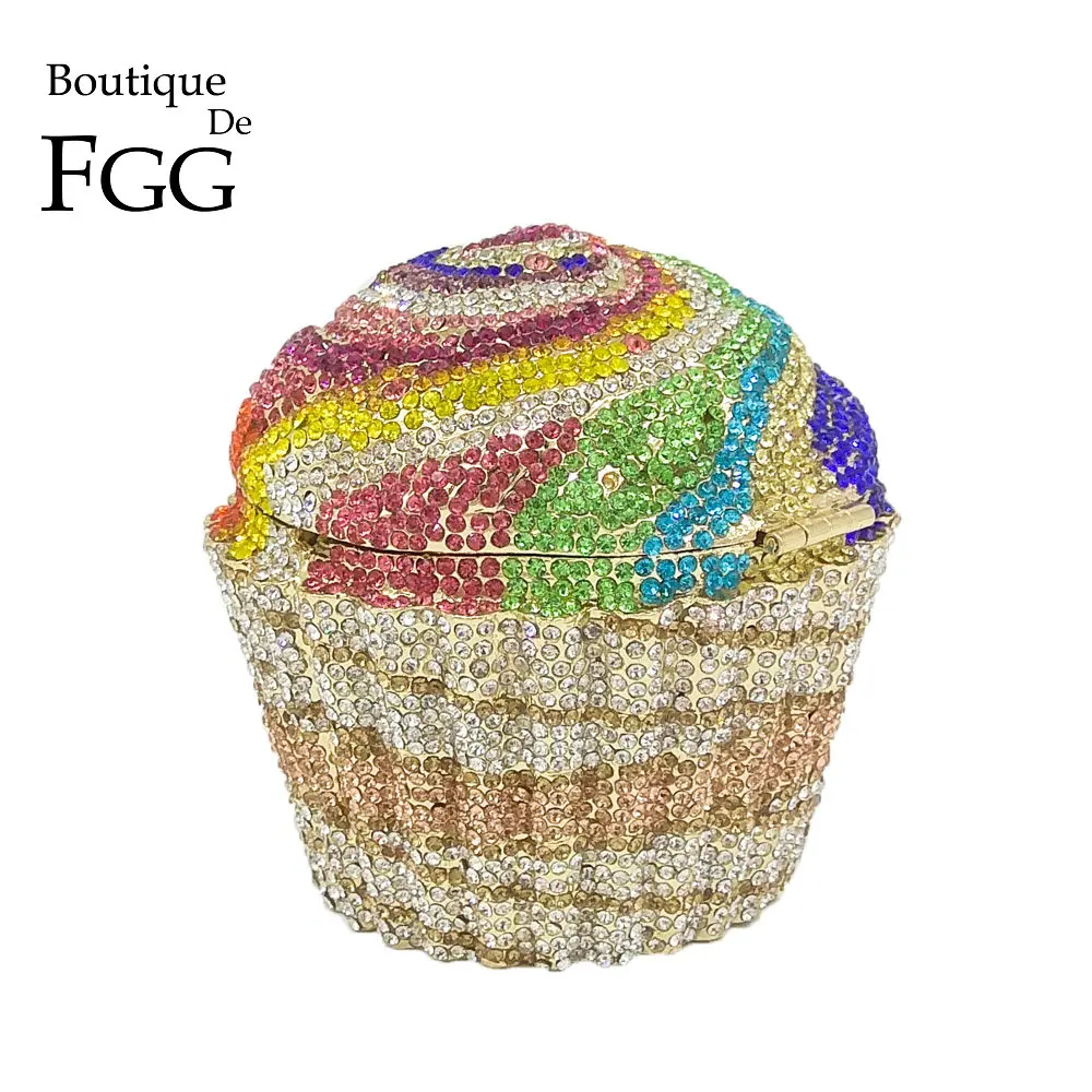بوتيك دي FGG النساء الأزياء كب كيك ماسك من الكريستال مساء أكياس الزفاف حزب الزفاف الماس Minaudiere حقيبة يد براثن محفظة