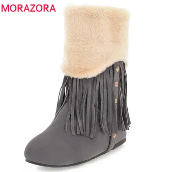 

MORAZORA 2020 new arrival winter snow boots round toe Tassels flat shoes woman slip on keep warm ankle boots for women