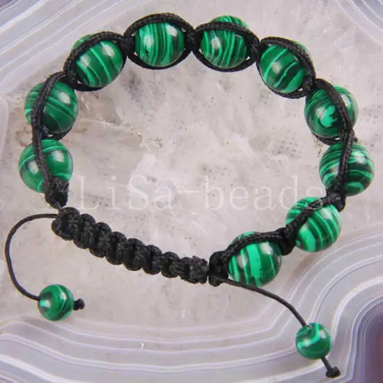 

Free Shipping New without tags Fashion Jewelry Adjustable 12MM Round Malachite Bracelet 7-8" 1Pcs RH1199