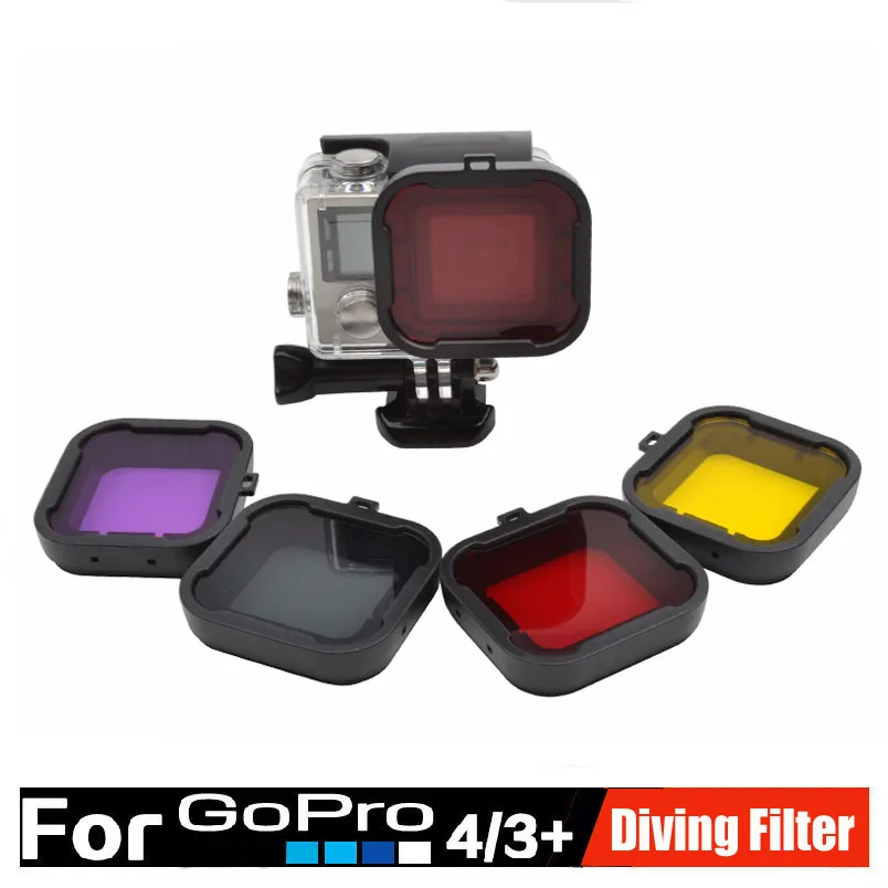 4 цвета фильтр для объектива Дайвинг Gopro HERO 3 + камеры корпус Чехол подводный