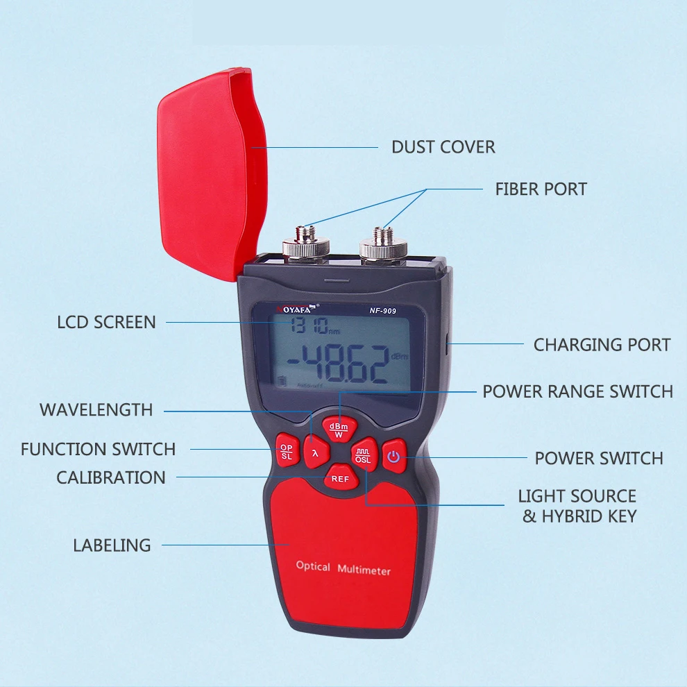 

Original Noyafa NF-909 2 IN 1 Optical Light Source Optical Fiber Tester Optical Power Meter Tester Visual Fault Locator