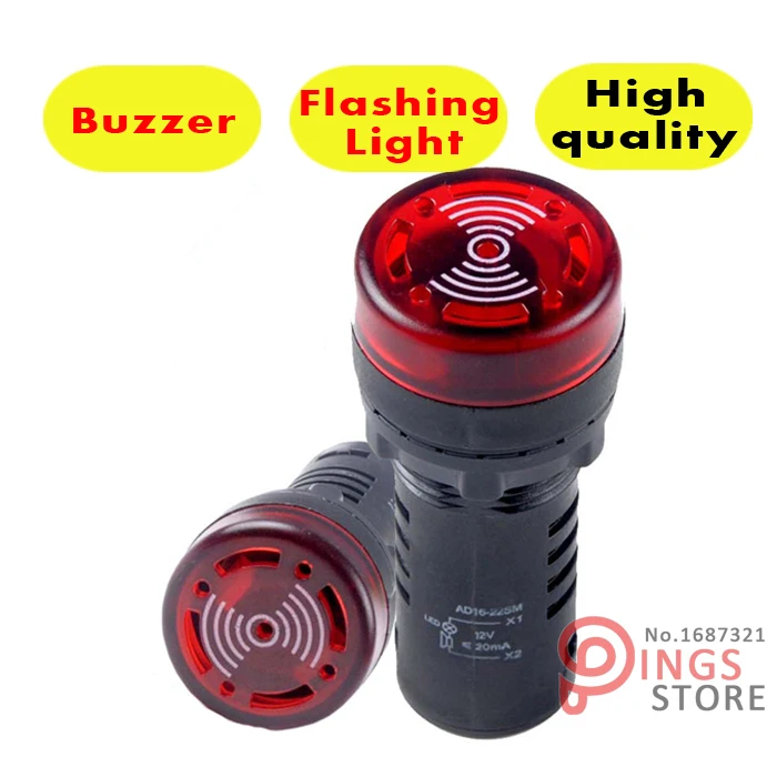 22mm Panel Mount Red AC 220V Signal Indicator Light With Buzzer - Pilot