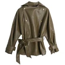 Leather Women's Autumn 2018 New French Windbreaker Leather Jacket Slim Casual Short Button Leather Belt With Waist Jacket Leather Women's Autumn 2018 New French Windbreaker Leather Jacket Slim Casual Short Button Leather Belt With Waist Jacket