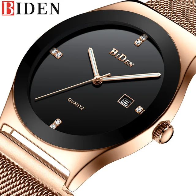 

Fashion Mens Watches BIDEN Top Brand Luxury Quartz Watch Waterproof Wristwatches Men Casual Slim Mesh Steel Date Male Clock