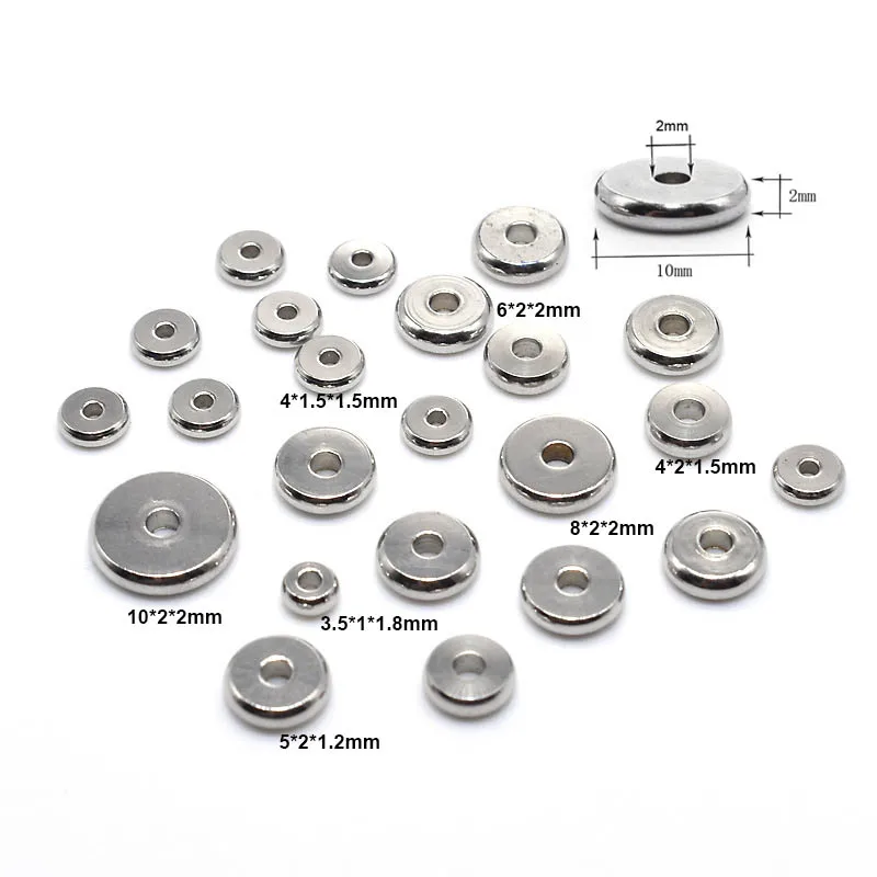 

100pcs Stainless Steel Flat Spacer Bead European Big Hole Loose Beads for Diy Jewelry Making Beading Bracelet Accessory Supplier
