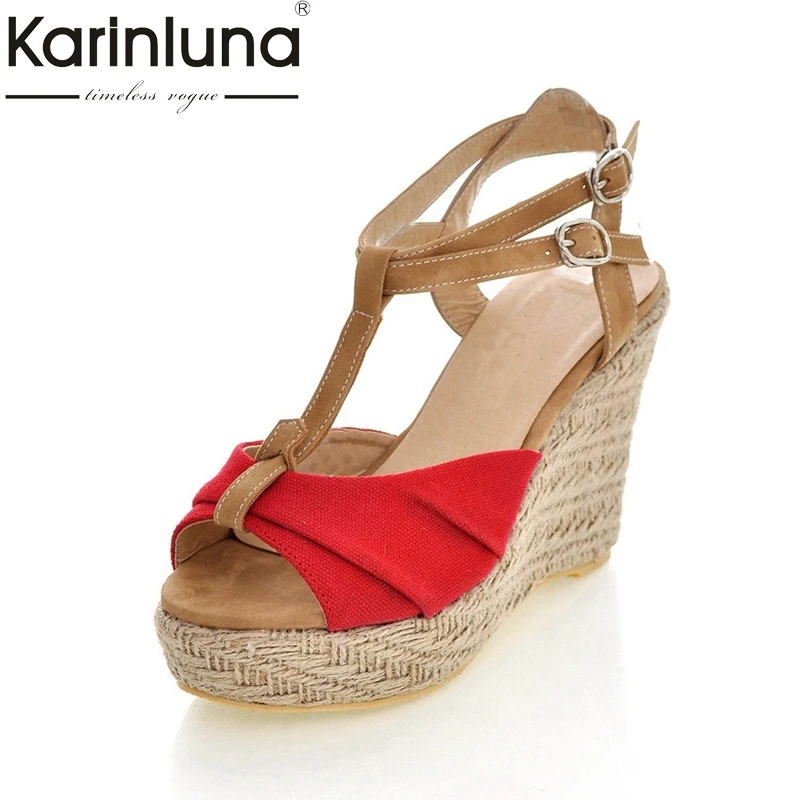 KarinLuna Wholesale Bohemia Style t-strap Women Shoes Summer Sandals Fashion Wedges High Heels Woman Shoes