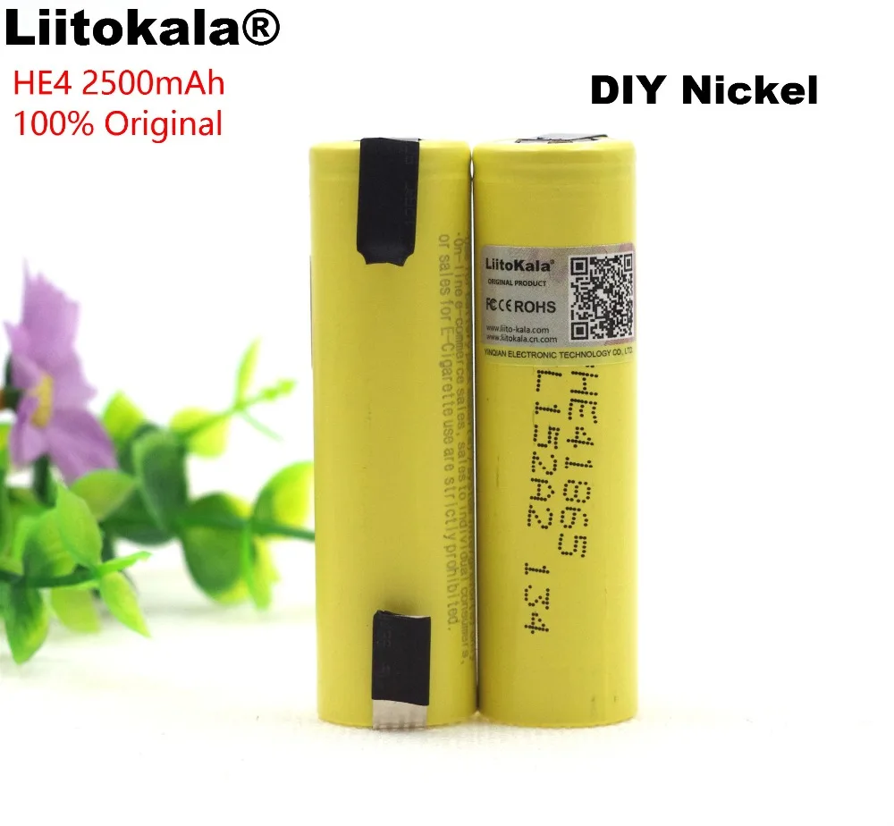 2PCS Liitokala 100% New Original HE4 18650 Rechargeable li-lon battery 3.6V 2500mAh Battery 20A 35A discharge + DIY Nickel sheet |