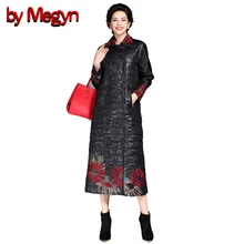 by Megyn 2017 Winter Women Warm Trench Overcoat Fashion Vintage Floral Embroidery Pattern Fashion Winter Coats 6A105