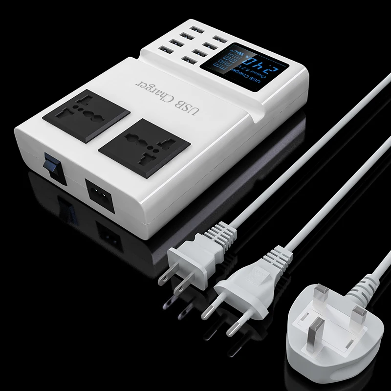 4 in 1 Universal 8 USB Ports Smart Led Display US EU UK Plug Fast Charger AC Power Socket Outlet Strip Adapter With Phone Holder 4 in 1 Universal 8 USB Ports Smart Led Display US EU UK Plug Fast Charger AC Power Socket Outlet Strip Adapter With Phone Holder
