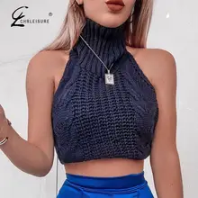 CHRLEISURE, сексуальные вязаные топы, женские майки, женские летние майки без рукавов, женские эластичные топы с высоким воротом, вязаный свитер