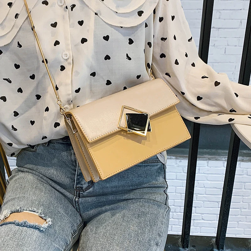 

2019 Summer New Sequins Flap sSquare bag Quality PU Leather Women's Designer Handbag Lock Chain Travel Shoulder Messenger Bag