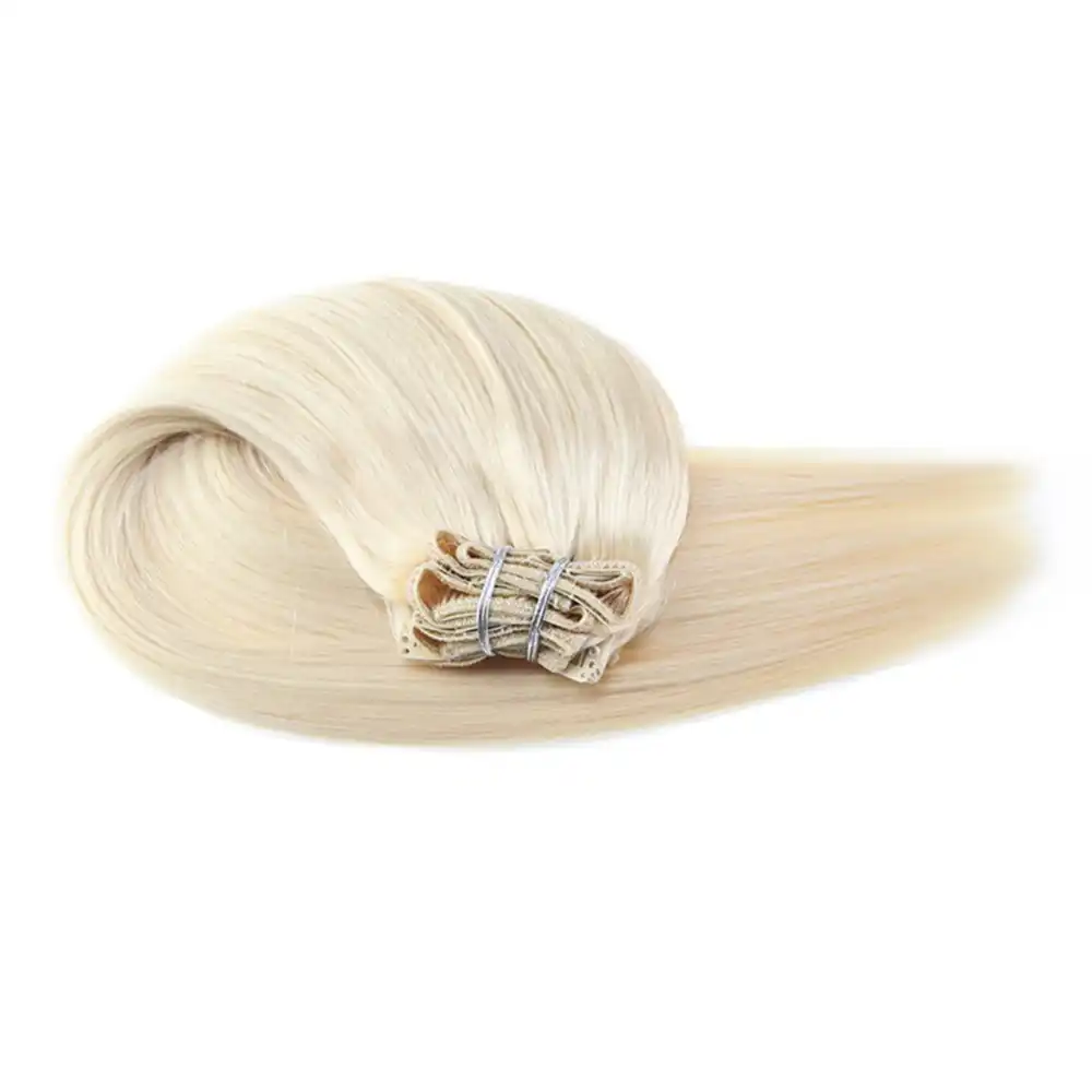Moresoo Machine Remy Clip In Hair Extensions 60 Platinum Blonde