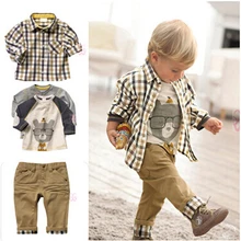 ActhInK/ дизайн, комплект одежды в европейском стиле из 3 предметов для маленьких мальчиков, Брендовые костюмы для мальчиков, клетчатая футболка с рисунком и свободные мягкие джинсы C018