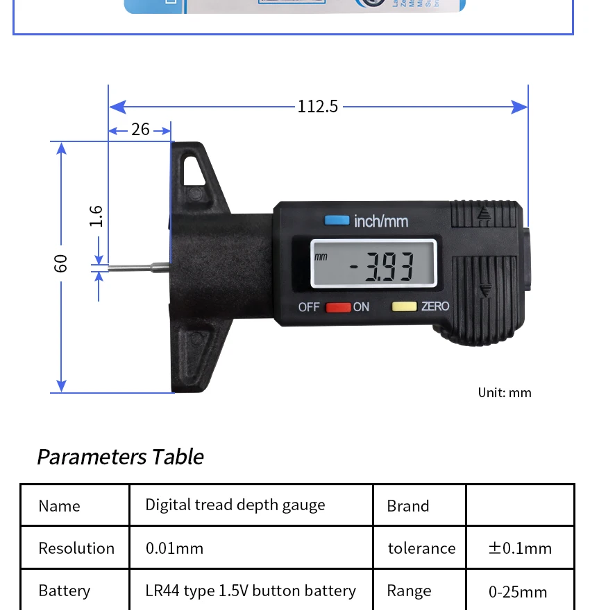 ЖК-дисплей Дисплей протектора проверки измеритель глубины протектора шин для грузовых автомобилей диапазон 0-25 мм цифровой, для автошин шинный измеритель Глубина рисунка протектора измеритель измерительный инструмент