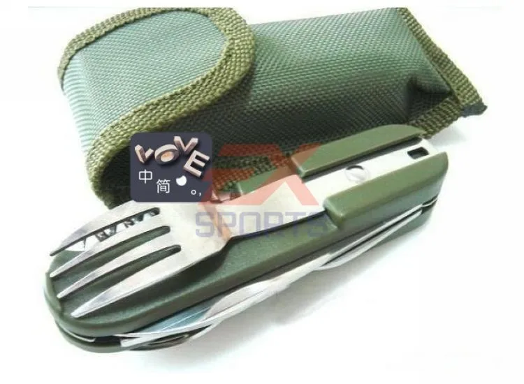100X мульти-funcion Складная Походная походная портативная посуда инструмент нож вилка ложка армейская зеленая походная посуда