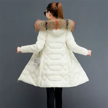 

Winter Jacket Women Korean 4XL Beige Long Slim Parka 2019 New Spring Black Plus Size Coat Big Feather Hooded Coat Feminina CX722