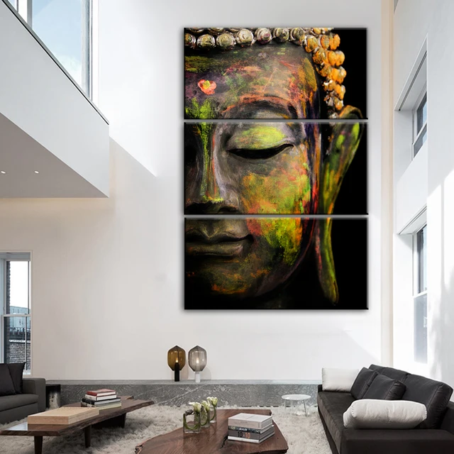 Aliexpress.com : Buy 3 Panels Large Buddha Face Wall Art Canvas