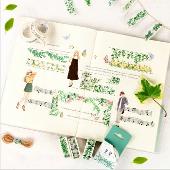 

1X Kawaii Green plant life washi tape sticker kawaii DIY scrapbooking planner masking tape office adhesive tape stationery