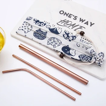 

Portable Stainless Steel Drinking Straws With Bag Cleaner Brush Reusable Metal Tubes Coffee Tea Dining Bar Kitchen Accessories
