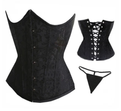 Бесплатная доставка НОВЫХ Прибытие Sexy Black Satin Underbust Корсеты Dropship Корсет размер